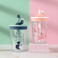 Tritan Nuova tazza di cartone animato in tazza d&#39;acqua di plastica con coperchio e paglia
